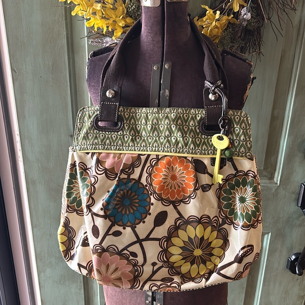 Fossils Per Purse Green/Orange/Blue Retro Florals